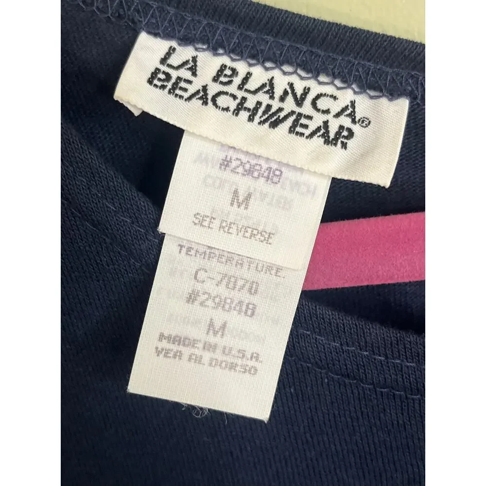 La Blanca Beachwear navy blue button back romper, size medium, style; c7870